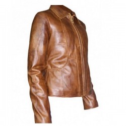 Jennifer Lopez Brown Distressed Leather Jacket